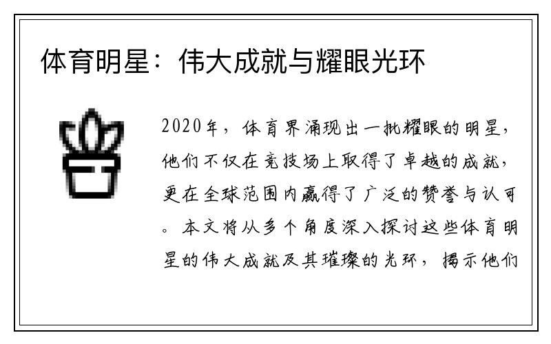 体育明星：伟大成就与耀眼光环